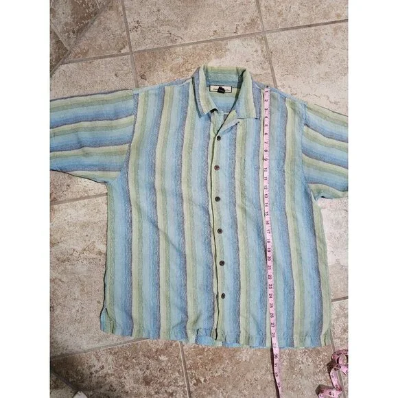 Tommy Bahama Large Silk Striped Button Down Camp Shirt Old Money Coastal Resort - Picture 7 of 7